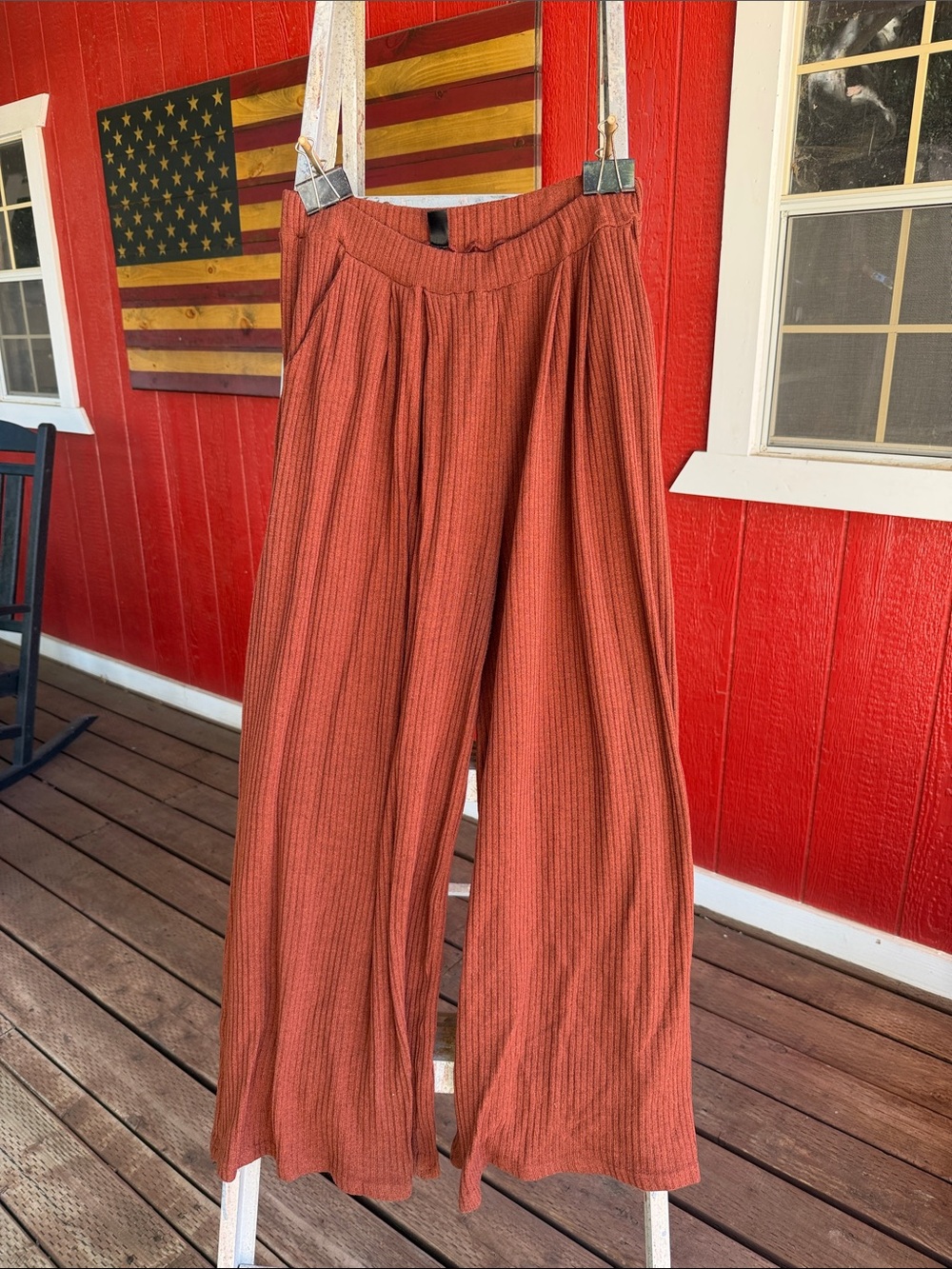 SHEIN Rust Ribbed Wide-Leg Pants - Picture 2 of 6